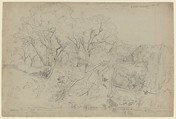 Le Martinet near Montpellier, Camille Corot  French, Pen and black ink, graphite on light blue laid paper
