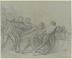 Study for "The Enrollment of the Volunteers of 1792", Thomas Couture  French, Black chalk on gray paper