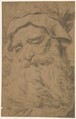 Head of a Bearded Old Man Wearing a Laurel Crown, Antoine François Callet Attributed to French, Black chalk, heightened with white chalk