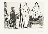 Bearded Painter in a Dressing Gown with Two Nude Women and a Visitor, from 347 Suite, Pablo Picasso  Spanish, Sugar-lift aquatint
