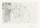 Two Spectators, one in a Rembrandtesque Hat, Admiring a Painting of Bacchantes, from 347 Suite, Pablo Picasso  Spanish, Etching