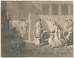 The Lictors Bringing Brutus the Bodies of his Sons, Jacques Louis David (French, Paris 1748–1825 Brussels), Black chalk, pen and black and brown ink, brush and gray and brown wash, heightened with white gouache