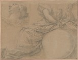 Study for the Muse Urania, Michel Dorigny (French, Saint-Quentin 1616/17–1665 Paris), Black chalk, heightened with white