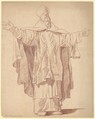 Standing Ecclesiastic With Arms Upraised, Anicet Charles Gabriel Lemonnier  French, Red chalk