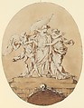 Allegorical Design for a Tomb, André Lebrun French, Pen and brown ink, brown wash over graphite