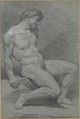 Seated Male Nude Facing Right, Nicolas Bernard Lépicié  French, Charcoal, stumped, black chalk heightened with white on gray-green paper