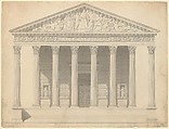 Façade of the Madeleine, Paris, Jean-Arnould Léveil French, Pen and gray ink, brush and gray wash