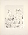 Self Portrait with a Cane with a Comedian in Costume, Cupid, and Women, from 347 Suite, Pablo Picasso  Spanish, Etching