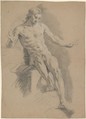Seated Male Nude, Jean Restout le jeune  French, Black chalk, stumped, heightened with white, on beige paper