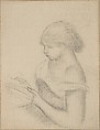 A Girl Reading (with a Sketch of Seated Woman), Auguste Renoir  French, Charcoal, some stumping