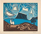 Couple and Flutist at the Edge of a Lake, Pablo Picasso  Spanish, Linoleum cut