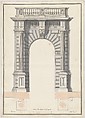 Portone del Palazzo di Carbogniani, Pietro Paolo Coccetti (Cocchetti) (Italian, documented Rome, 1710–1727), Pen and dark-brown ink, brush and gray and ochre wash, over traces of ruling in graphite