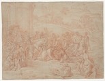 Christ Carrying the Cross, Pierre Mignard   French, Red chalk, with traces of framing lines in black chalk