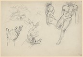 Studies of Hands and Figures for the Salon du Roi, Palais Bourbon, Eugène Delacroix (French, Charenton-Saint-Maurice 1798–1863 Paris), Graphite