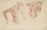 Ecorché: The Backs of Two Seated Figures, Eugène Delacroix French, Red and black fabricated chalk