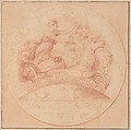 Design for a jeton or a token: Maison de la Reine 1740, Edme Bouchardon (French, Chaumont 1698–1762 Paris), Red chalk; red chalk wash surrounding design.