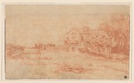 Landscape with a Country House, Antoine Watteau (French, Valenciennes 1684–1721 Nogent-sur-Marne), Red chalk