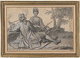 Tête à Tête, Claude Simpol (French, Clamecy 1666–1716 Paris), Pen and gray ink, brush and gray wash, heightened with white, over traces of graphite; contours incised