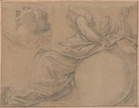 Study for the Muse Urania, Michel Dorigny (French, Saint-Quentin 1616/17–1665 Paris), Black chalk, heightened with white