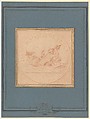 Design for a Token: Galères, 1740, Edme Bouchardon (French, Chaumont 1698–1762 Paris), Red chalk; red chalk wash surrounding design.
