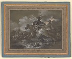 Cavalry Skirmish with a Fallen Soldier at Right, Francesco Casanova (Italian, London 1727–1803 Brühl), Brush with gray and brown wash, heightened with white