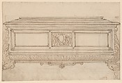 Design for a Cassone.  Verso, Design for a Cabinet Door or Cassone Lid, Anonymous, Italian, 17th century  Italian, Pen and black ink with gray wash