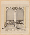 Elevation for a stairway and a second en suite drawing (unmatted): design for ironwork balustrade, Anonymous, French, 18th century, Pen and ink with gray and yellow wash