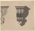 Two Views of a Bracket, Richard de Lalonde  French, Pen and black ink, brush and gray wash, over graphite underdrawing