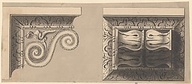 Two Designs for Ornament, Richard de Lalonde  French, Pen and black ink, brush and gray wash, over graphite underdrawing