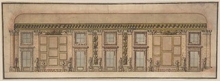 Elevation of the Gallery in the Palazzo Doria-Pamphilj, Rome, Anonymous, Italian, 17th century  Italian, Pen and black ink with watercolor
