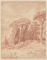 Gardens of the Villa Pamphili, Rome, Hubert Robert French, Red chalk