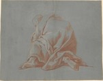 Study of a Draped Figure, Jean François de Troy  French, Red and white chalk, stumped, on blue prepared paper