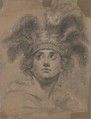 Head of a Woman (Allegory of America), Antoine Vestier French, Black crayon, heightened with white chalk on buff paper