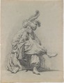 Study of the Costume of Monsieur Clément, Anonymous, French, 18th century  French, Black chalk, heightened with white, on blue paper, faded to gray