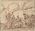 The Clemency of Augustus (Corneille, Cinna, V, 3), François André Vincent  French, Pen and brown ink over red chalk, with traces of black chalk