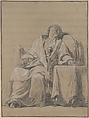 Youth Sleeping in a Chair, François André Vincent  French, Black chalk, heightened with white on brownish paper