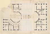 Plans of the Ground and First Floors of the Chateau of Marly, Ange Jacques Gabriel (French, Paris 1698–1782 Paris), Pen and black and brown ink, brush and gray, and rose wash, over graphite