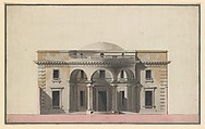 Design for the Façade of a House, Célestin-Joseph Happe French, Pen and black ink, brush and gray, brown, and rose wash, with framing lines in pen and black ink