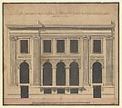 Façade of the Hôtel de Chavannes, Paris (recto); Plan of a Circular Room (verso), Pierre Louis Moreau Desproux  French, Pen and black ink, brush and gray and colored wash, with three framing lines in pen and black ink