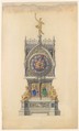 Design for Enameled Clock, Lucien Falize French, Pen and gray ink, and watercolor