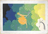 Window Display Design with Girl on a Swing, Erté (Romain de Tirtoff)  French, born Russia, Gouache and metallic paint