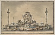 Design for the Fireworks Display in Paris for the Birth of the Dauphin in 1781, Attributed to (circle of) Louis Gustave Taraval (French, Stockholm 1738–1794 Paris), Pen and black ink, with gray, brown, and colored wash and gouache