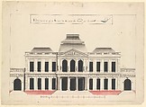 Elevation for a Town House or a Municipal Building, Renaud, Pen and gray and black ink, brush and gray, black, and rose wash