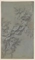 Design with Flowers and Rocaille Ornaments, Attributed to Jean Pillement (French, Lyons 1728–1808 Lyons), Black chalk, with some red chalk, heightened with white, on faded blue paper