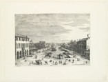 View of Mestre, an inn at left and other various buildings lining the canal, from "Views" (Vedute altre prese da i luoghi altre ideate da Antonio Canal), Canaletto (Giovanni Antonio Canal)  Italian, Etching; first state of two