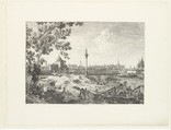 Imaginary View of Padua, with a campanile and domed church at left, a column surmounted by a statue of a saint at center, and a cottage and water-mill at right in the foreground, from "Views" (Vedute altre prese da i luoghi altre ideate da Antonio Canal), Canaletto (Giovanni Antonio Canal)  Italian, Etching; second state of three