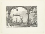 A three-arched portico with an open lantern hanging at center, a triumphal arch and ruins of a classical temple in the background, from "Views" (Vedute altre prese da i luoghi altre ideate da Antonio Canal), Canaletto (Giovanni Antonio Canal)  Italian, Etching; second state of three