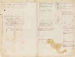 San Lorenzo, Library, Ricetto, upper window, elevation; niche,elevation, plan, and section (recto) San Lorenzo, Library, Ricetto, niche, details; upper window, details, elevation (verso), Drawn by Anonymous, French, 16th century, Dark brown ink, black chalk, and incised lines