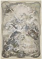 Design for a Wall Panel or Ceiling with The Virgin and Saints Interceding before Christ for the Souls of the Lost, Johann Baptist Enderle German, Pen and black ink, watercolor and gouache on laid paper