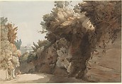 A View near the Arco Scuro, looking towards the Villa Medici, at Rome, Francis Towne British, Watercolor over graphite with pen and brown ink